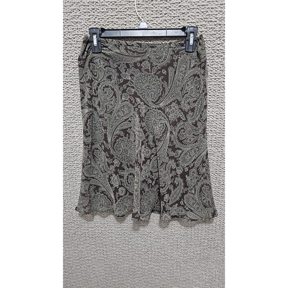 EXPRESS Women’s Brown Gray Paisley Satin Lined Elastic Waist Dress Skirt Size S - Picture 4 of 6